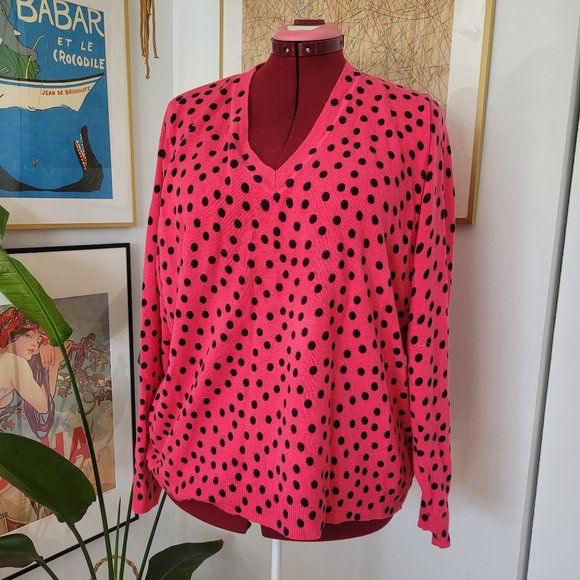 M&S Women's Large Pink Polkadot V Neck Sweater - Picture 1 of 6